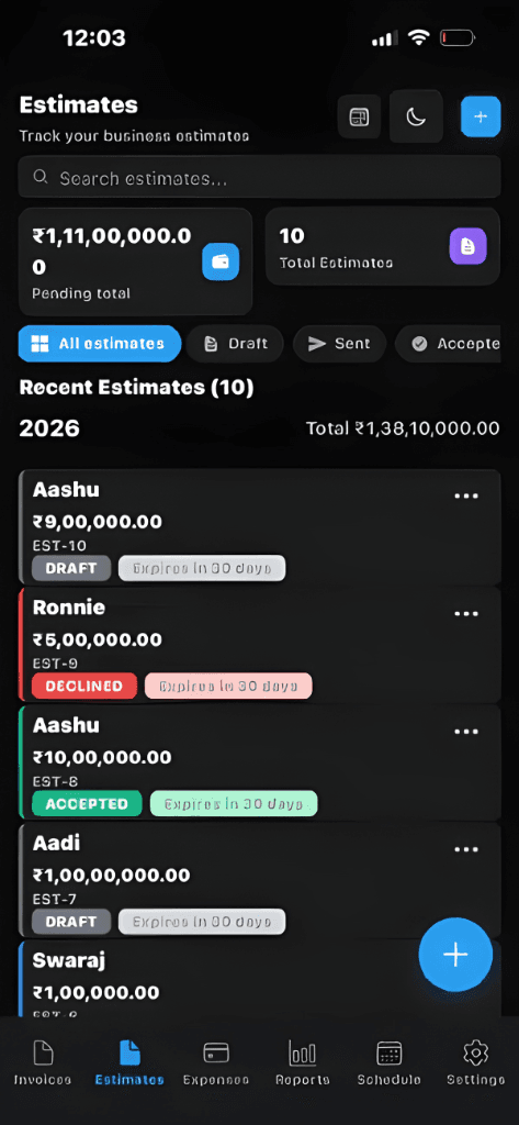 Win more jobs with professional estimates App Dark Mode